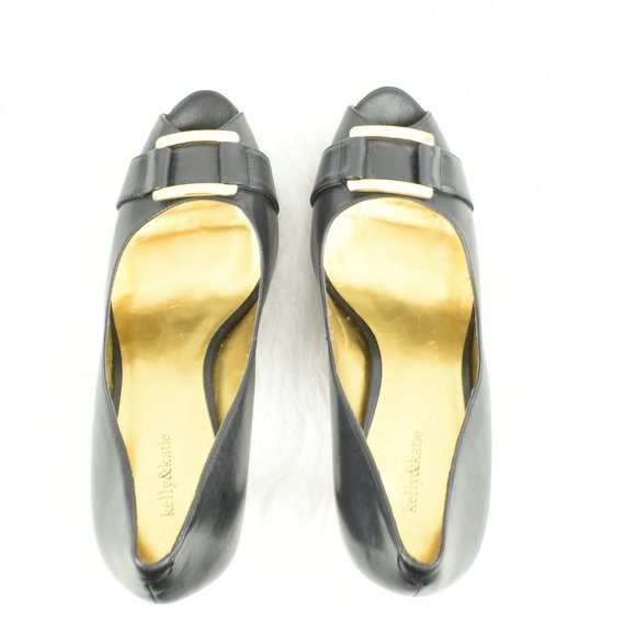 Black Pump Platform Heels  9 Gold Embellishment - Picture 6 of 9